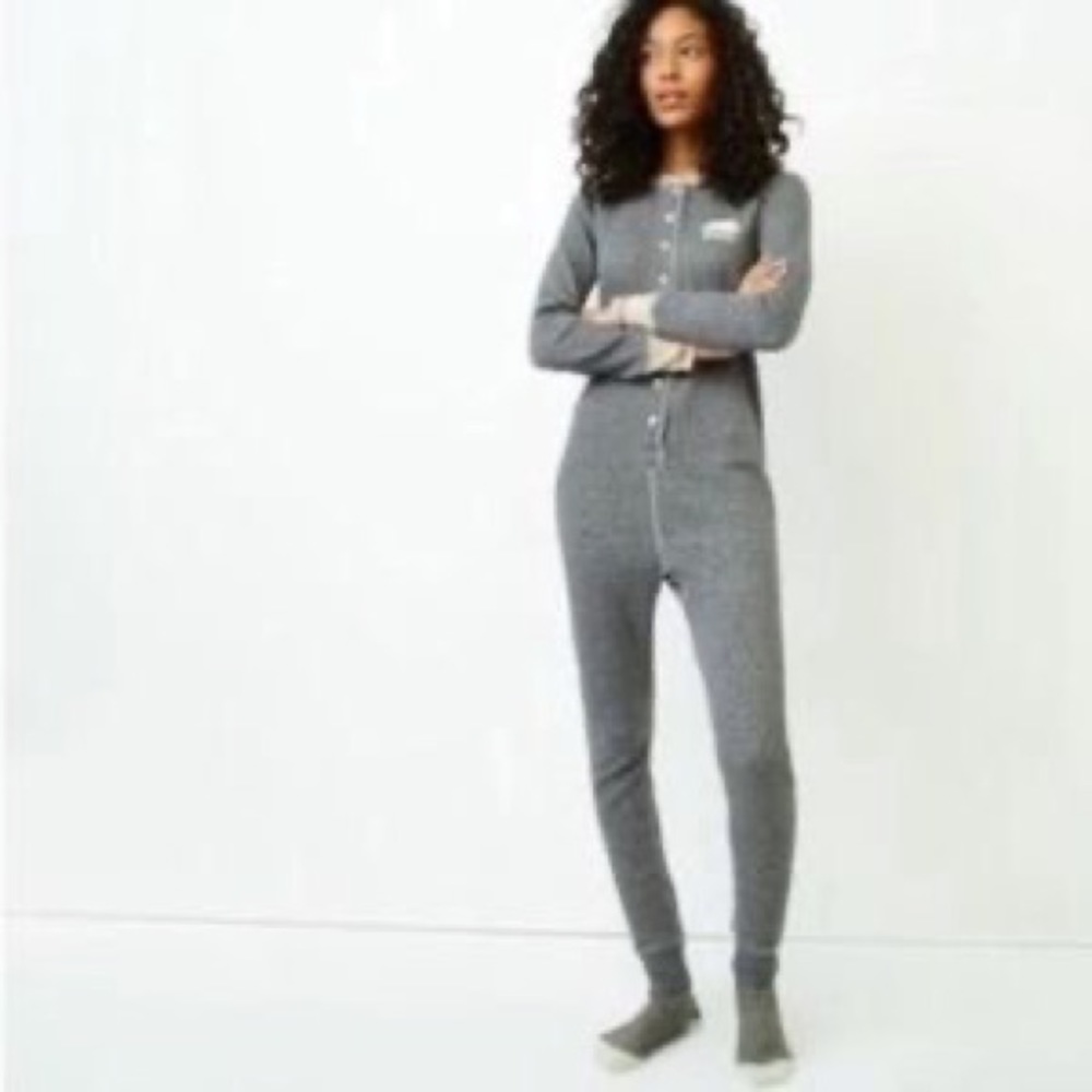 Women's Gray One-Piece Thermal Jumpsuit Pajamas